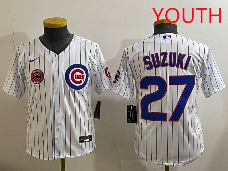 Youth 2025 Chicago Cubs #27 Suzuki White Stripe Game Nike MLB Jersey style 7